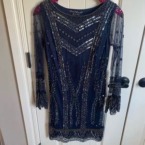 Pisarro Nights Beaded Longsleeve Mini Dress Size 4